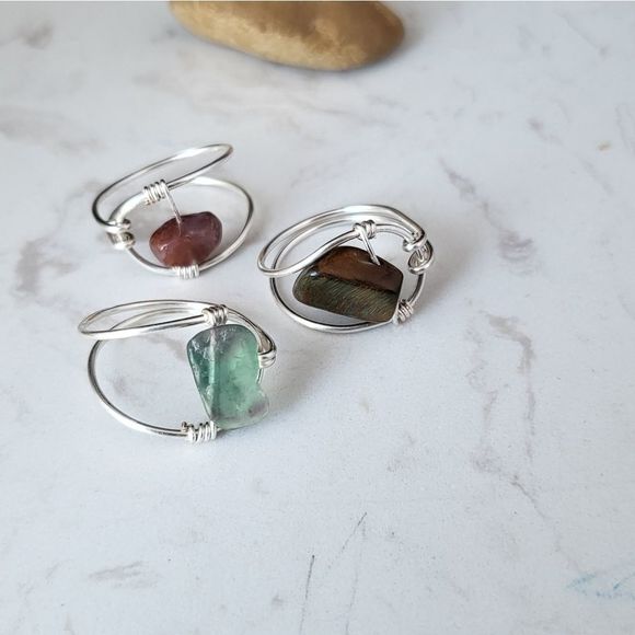Handmade silver color non fade rings semi precious stones - Picture 4 of 6